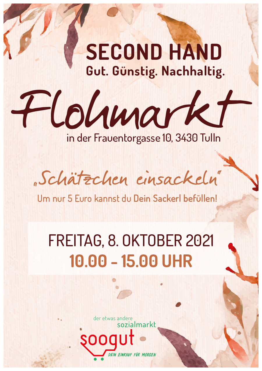 Flohmarkt im soogut-Sozialmarkt Tulln am Freitag 8.Oktober 2021