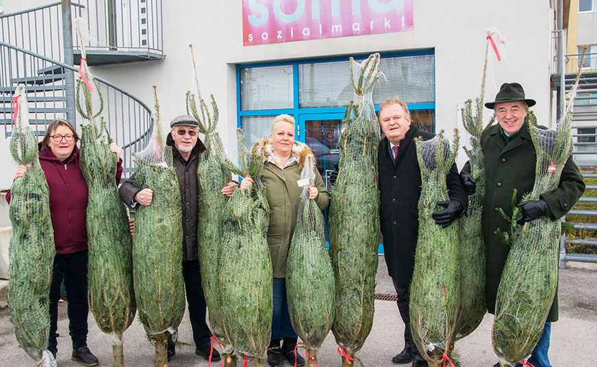 Bild: STR Leoopold Lindebner übergab mit GR Markus Wildeis, Sabrina Pöltl und GR a.D. TechnR Ing. Günther Brückler (v.r.) die Bäume an den SOMA Mödling.