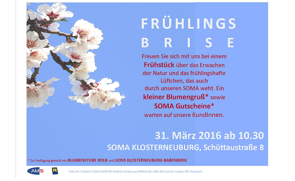 Einladung zur Frühlingsbrise am 31. März im SOMA Klosterneuburg