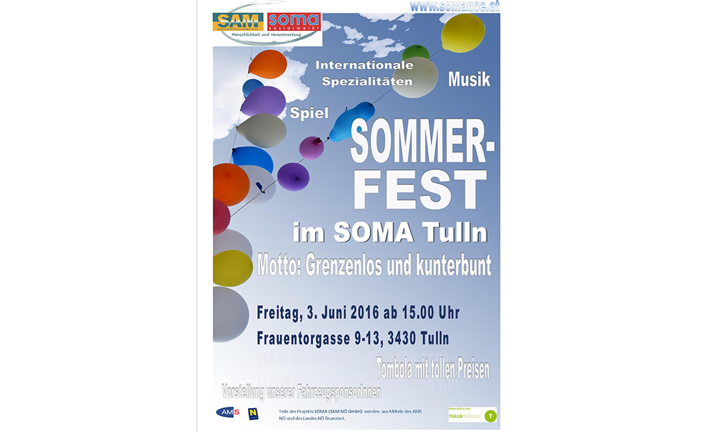 Plakat Sommerfest SoMA Tulln am 3. Juni 2016