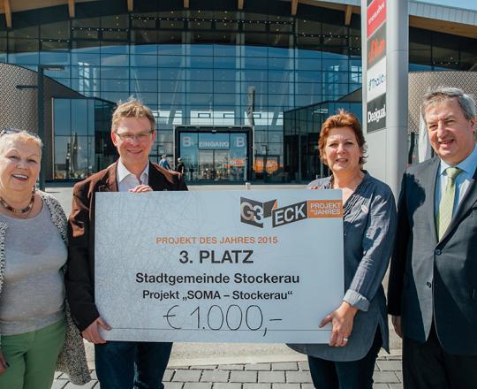 Stadträtin Elfriede Eisler, G3 Centermanager Gernot Jung, Regionalmanagerin SOMA Stockerau Uli Stambera und Bürgermeister Helmut Laab