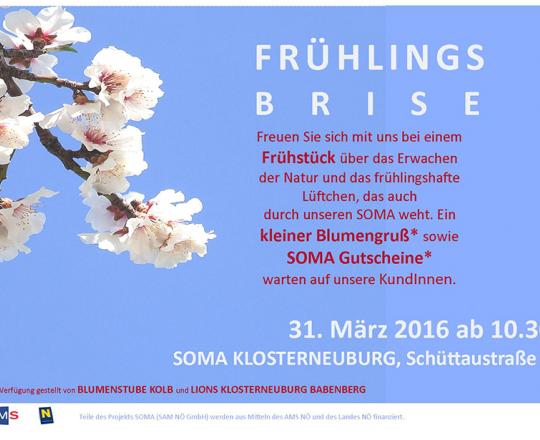 Einladung zur Frühlingsbrise am 31. März im SOMA Klosterneuburg